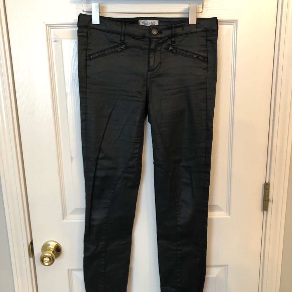 Madewell Skinny Black Coated Sheen Moto Jeans 25